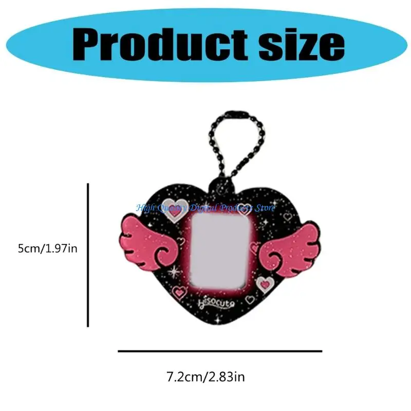 U2JEポータブル1インチ写真所有者キーチェーンハートウイングハードカードフォルダー付きフォトカードホルダー学生オフィスワーカー