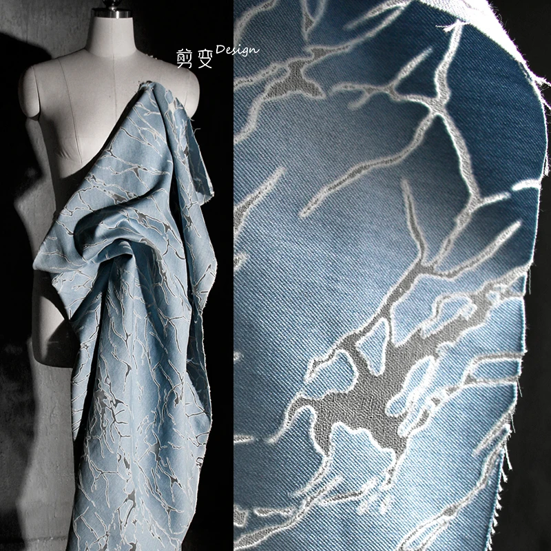

Heavy Burnt Flower Texture Retro Irregular Perspective Crack Denim High-end Pants Clothing Designer Fabric