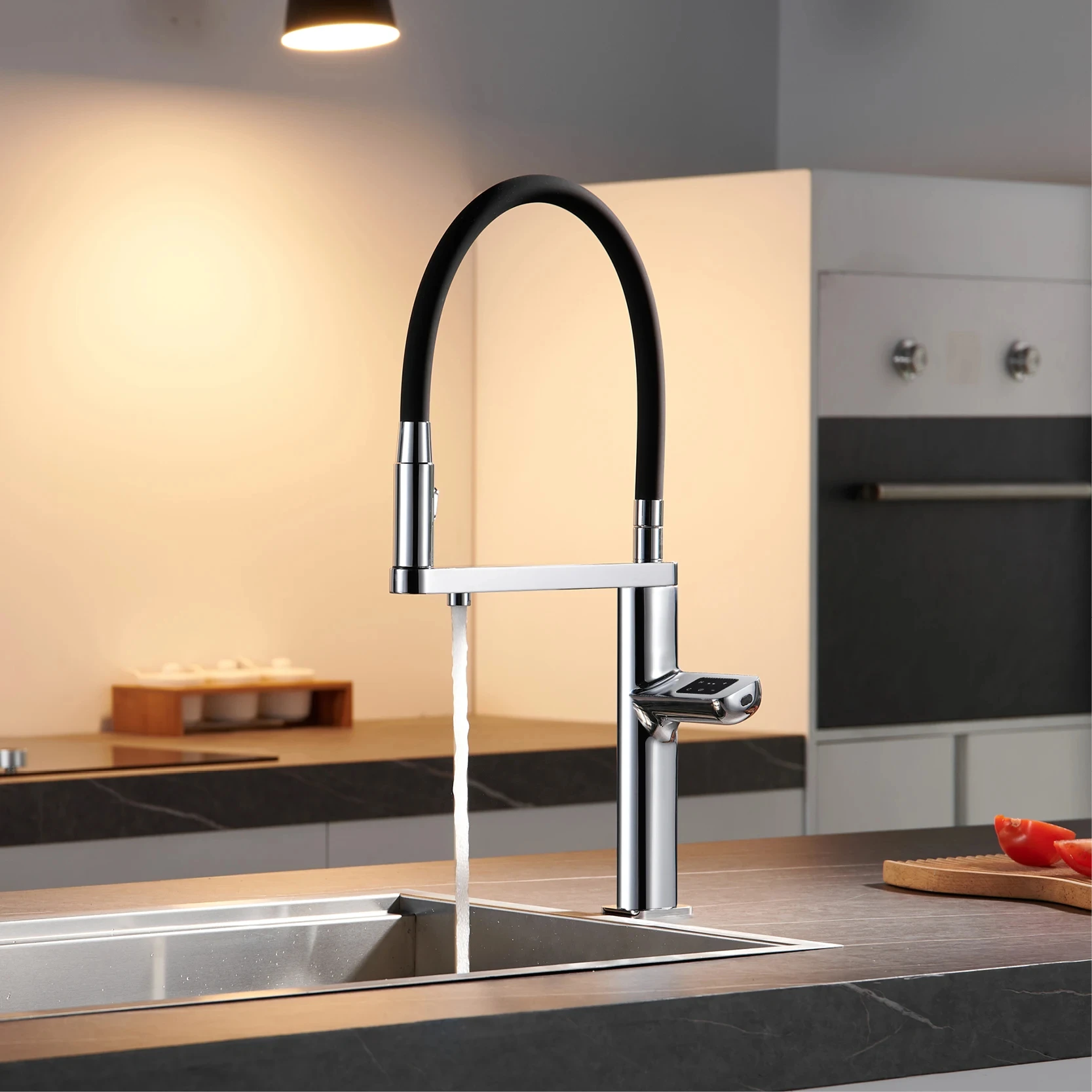 Luxury Gun Gray Kitchen Faucet Intelligent Touch Digital Display Design Dual Control Cold & Hot Filtering Water Sensing Sink Tap