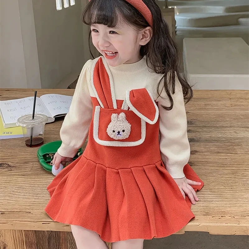 1-9Years Toddler Baby Velvet Warm Dresses for Girls Cute Rabbit Princess Dress Children Fall Outfits Clothing 2 3 4 5 6 7