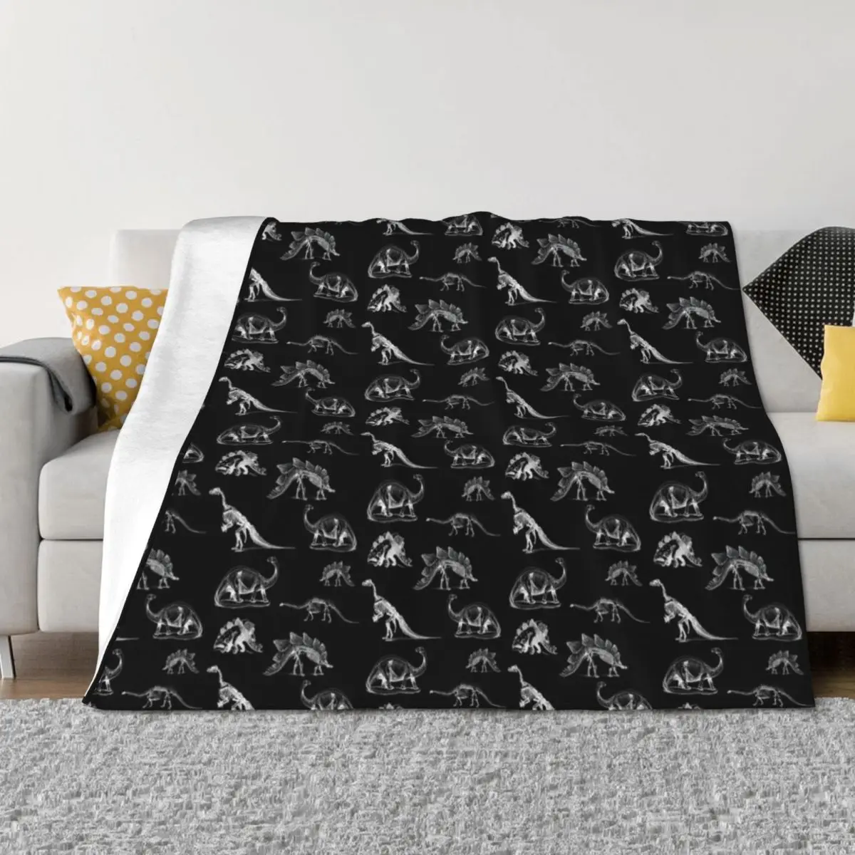 Vintage Museum Dinosaurs and Skeletons X-Rays on Black Throw Blanket Polar Kid'S Softest Blankets