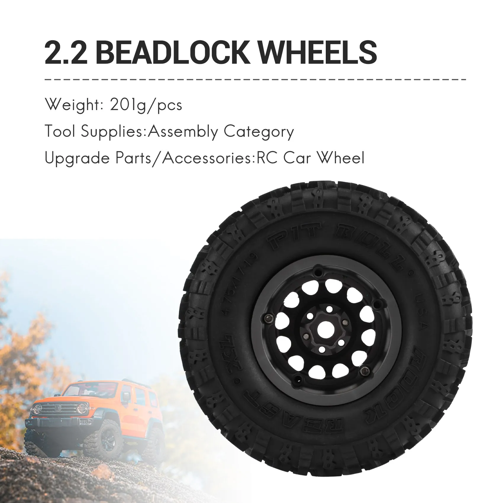 

B05C-4PCS Metal 2.2 Beadlock Wheel Rim Tires Set For 1/10 RC Crawler Car Traxxas TRX4 TRX6 Axial SCX10 RR10 Parts