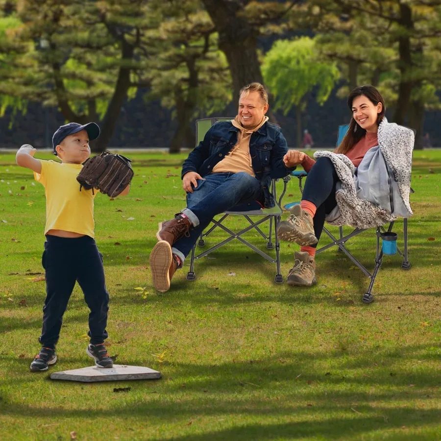 كرسي تخييم ساخن للتعبيرات في الفناء الخلفي مع حامل أكواب، كرسي تخييم محمول قابل للطي مع 3 إعدادات للحرارة، خفيف الوزن يعمل بمنفذ USB