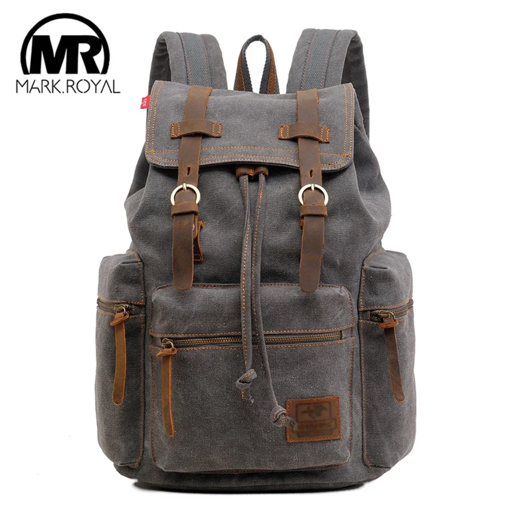 MARKROYAL Vintage Canvas Backpack Large Capacity Male Travel Rucksack Solid Color Laptop Schoolbag for Teenages Girls