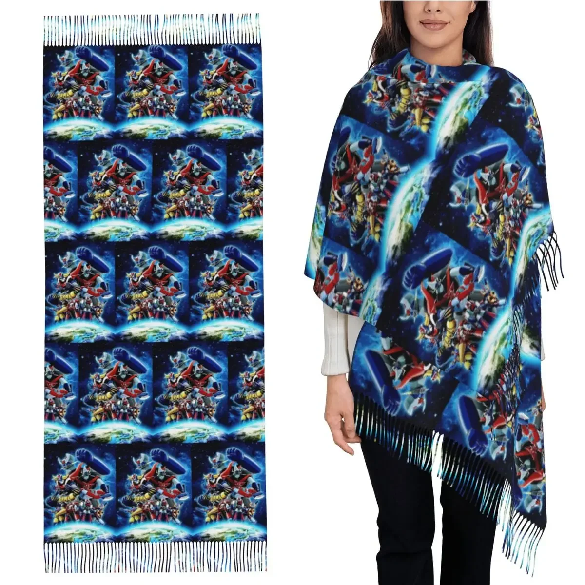 

Mazinger Z Mad Robot Grendizer аниме Манга шарф шарфы с кисточками для женщин шали и накидки большая осенне-зимняя шаль