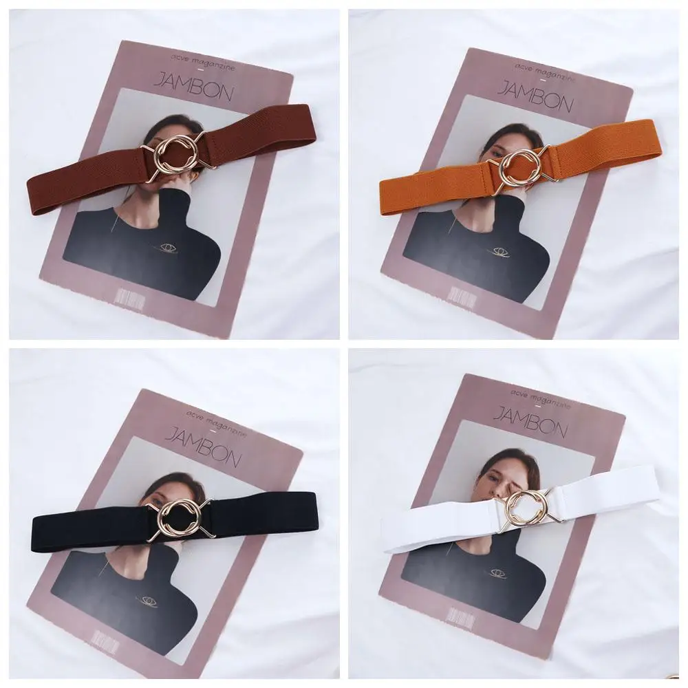 بلون مشبك معدني عقدة فستان الديكور النساء حزام خصر مرن حزام الخصر الإناث الخصر الذهب مشبك دائري حزام