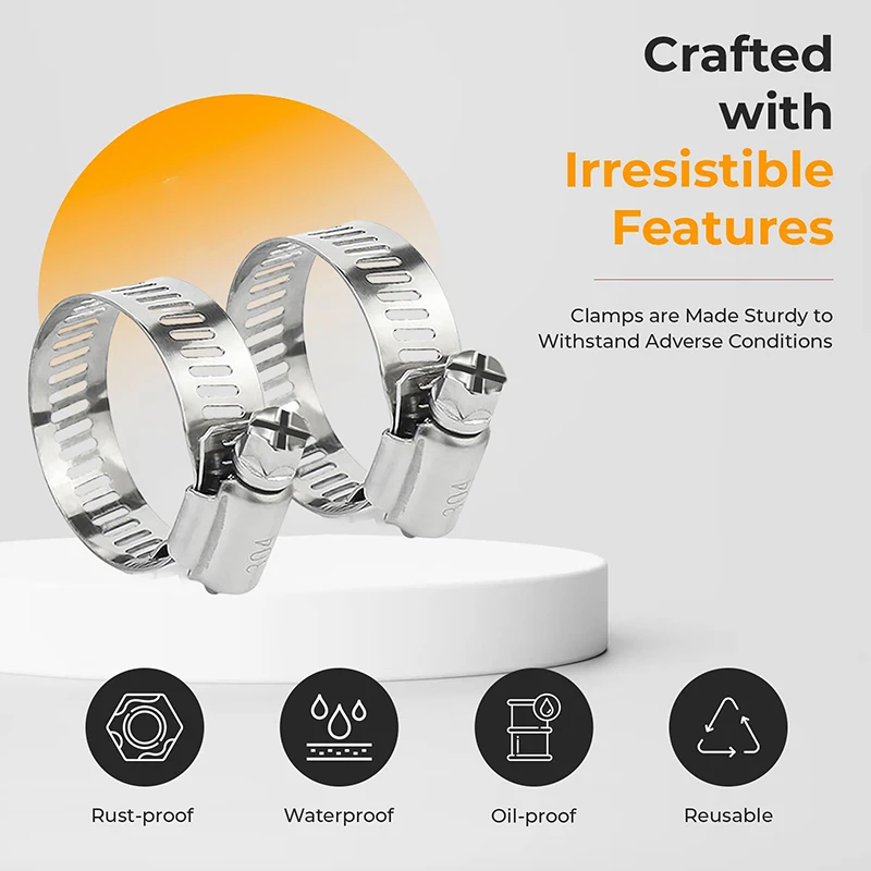 5PCS 304 Stainless Steel Adjustable Drive Hose Clamp Fuel Line Worm Size Clip Hose Clamp 6 to 400mm  Durable Anti-oxidation
