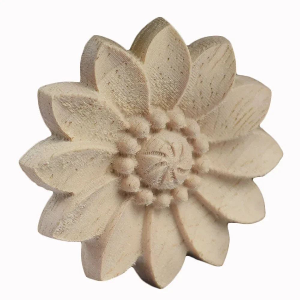 10PCS 5/6/8/10cm Wood Carved Round Onlay Applique Unpainted Cabinets Door Vintage Home Decoration Decor Type Kawaii Craft