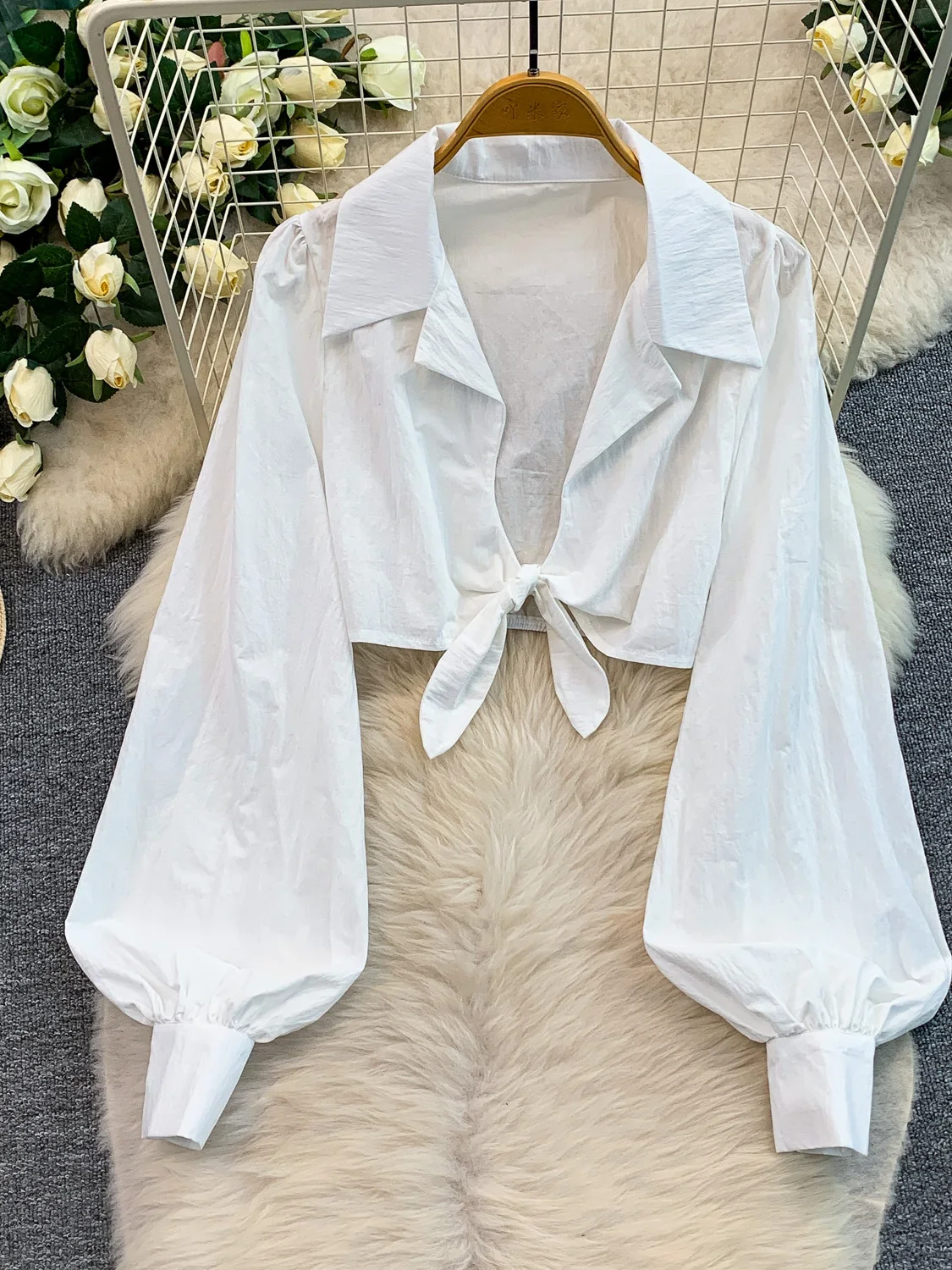 Korean Style Ins Short Lace Sleeve Sun Protection Outerwear Romantic Blue Mesh Flower Bud Long Skirt Set Waist Cinched Lanter...