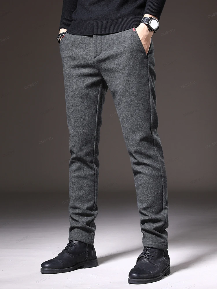 Pantalones informales para hombre, ropa de marca de algodón grueso, elásticos, ajustados, moda de negocios, regalo para exteriores, Corea, Otoño e Invierno