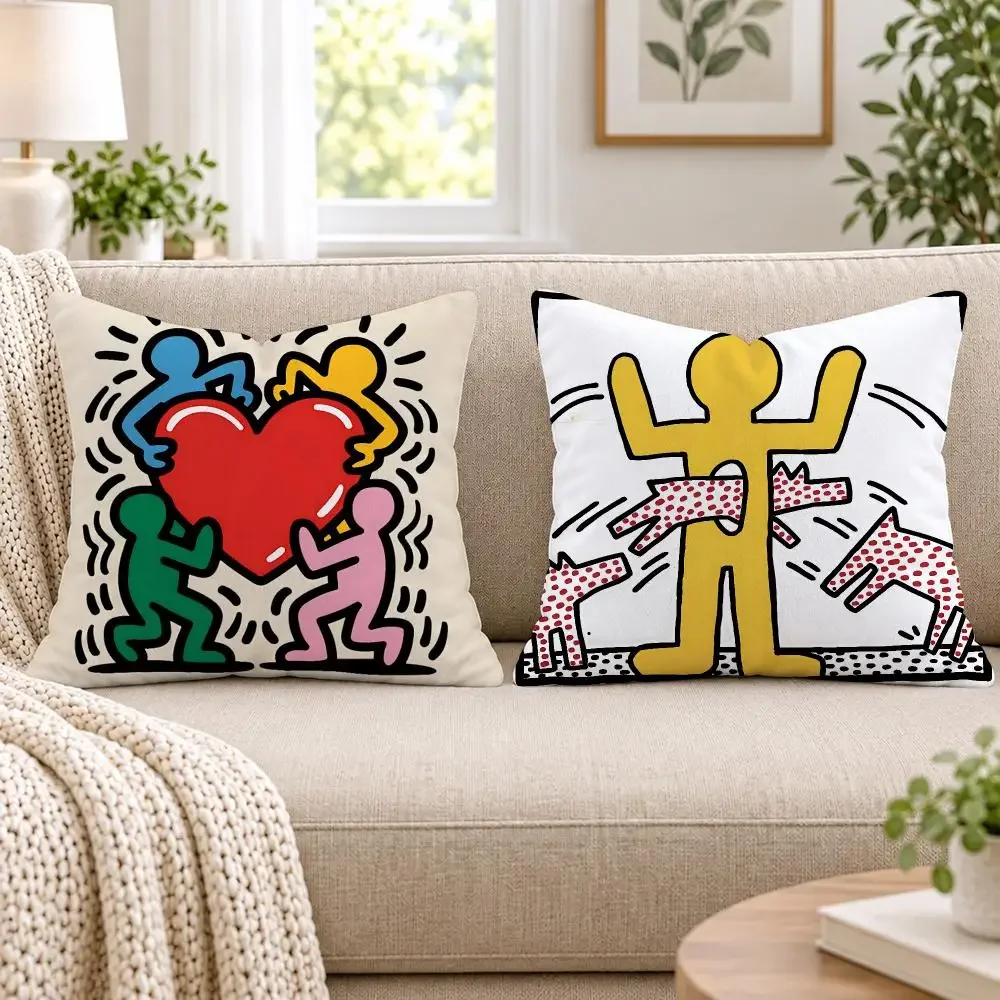 Pop Art Figures Graffiti Colorful Cushion Cover Short Plush Double-Sided Printing Sofa Bedroom Throw Pillow Cover Home Decor