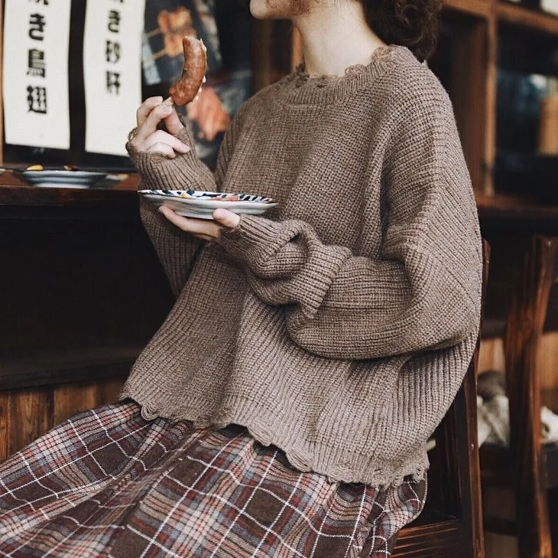 

Japanese Women's Sweater Women's Autumn Winter Thickened Pullover Cute Literary Retro Loose Top