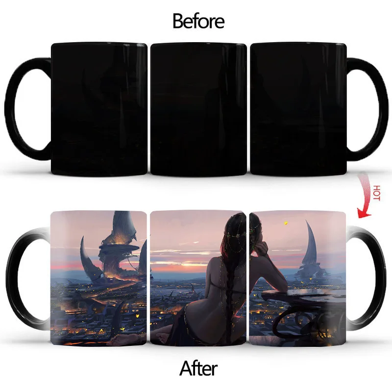 Creative Thinking Beauty Magic Mug BSKT-073 Coffee Cup Drinkware Ceramic Mugs Color Change Mug Personalized Gifts Cups Custom