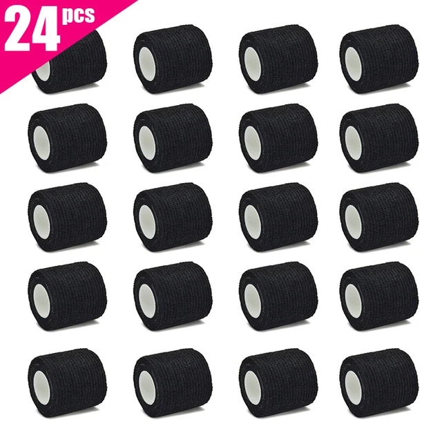 6 sztuk/12 sztuk/24 sztuki 5 cm * 4,5 m bandaż sportowy z czarnej gazy z samoprzylepnym, oddychającym bandażem elastycznym do mocowania palców, nadgarstków i