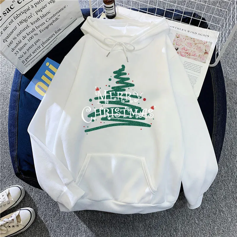 Felpe con cappuccio da donna albero di Natale Pullover Felpe casual stampate alla moda Cappotti sportivi larghi a maniche lunghe da donna Autunno Inverno