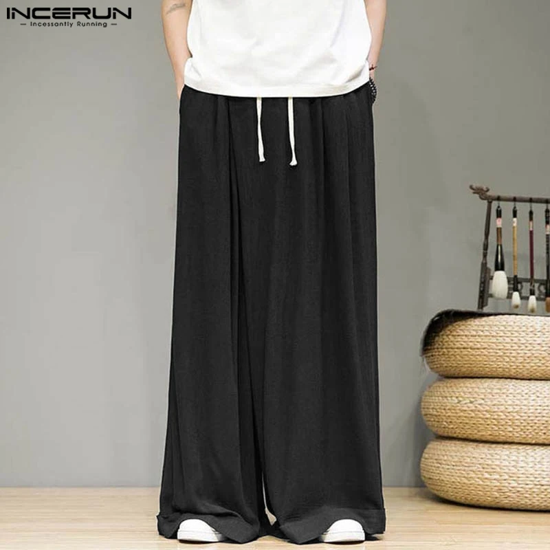 INCERUN 2024 Korean Style Trousers Men Solid Simple Long Pants Casual Streetwear Male Loose Comfortable Wide Leg Pantalons S-5XL