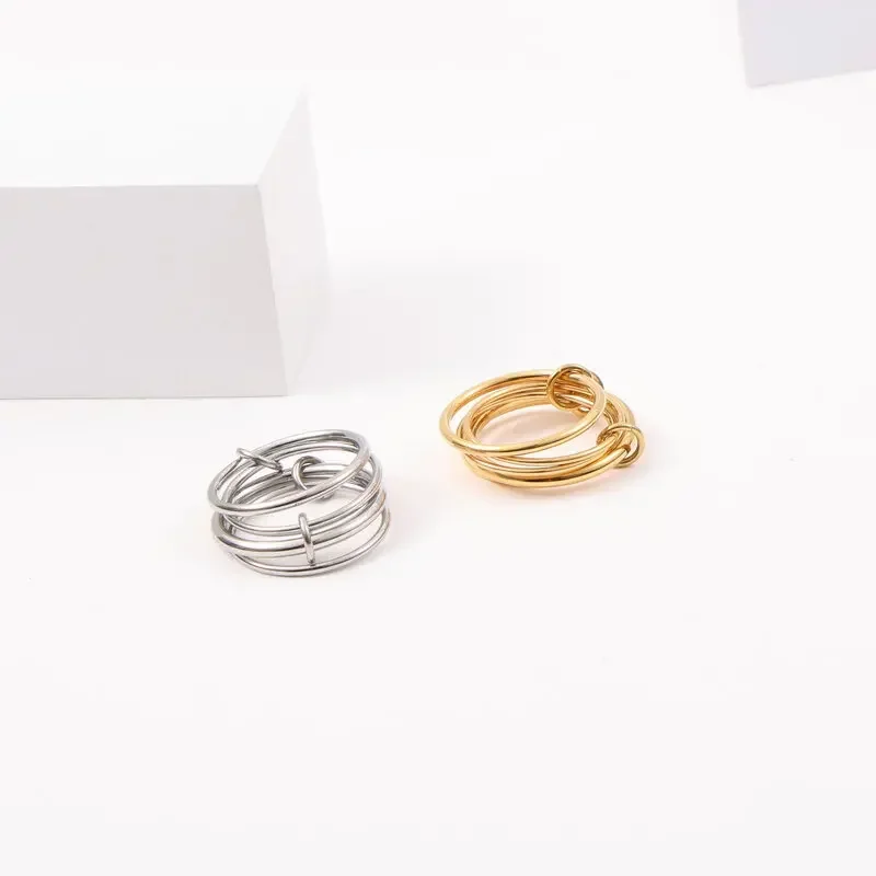 New High End Pvd Wholesale Waterproof&No Fade Designer Multi-layer Circle Link Stainless Steel Finger Ring for Women