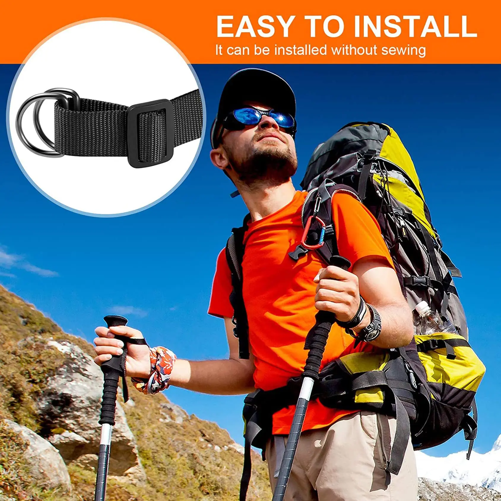 مجموعة حزام بإبزيم مقاس 1 بوصة: حزام نايلون سميك بطول 10 ياردات، 10 مجموعات من أبازيم بلاستيكية سريعة الإصدار، 20 مشبك منزلق ثلاثي الإنزلاق #6