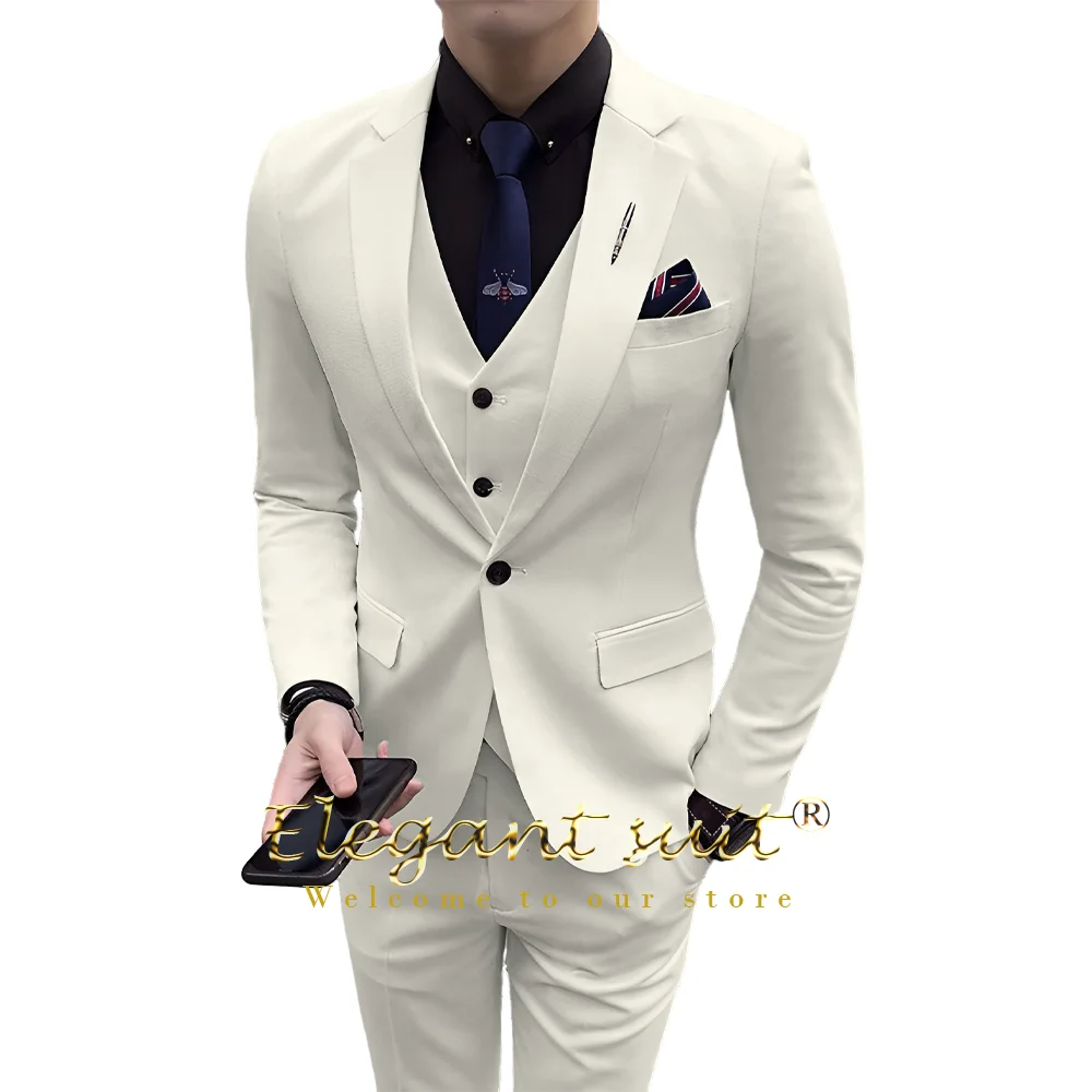 

Men's 3-piece one-button suit (jacket + vest + trousers) suitable for weddings, events and celebrations, customized dresses