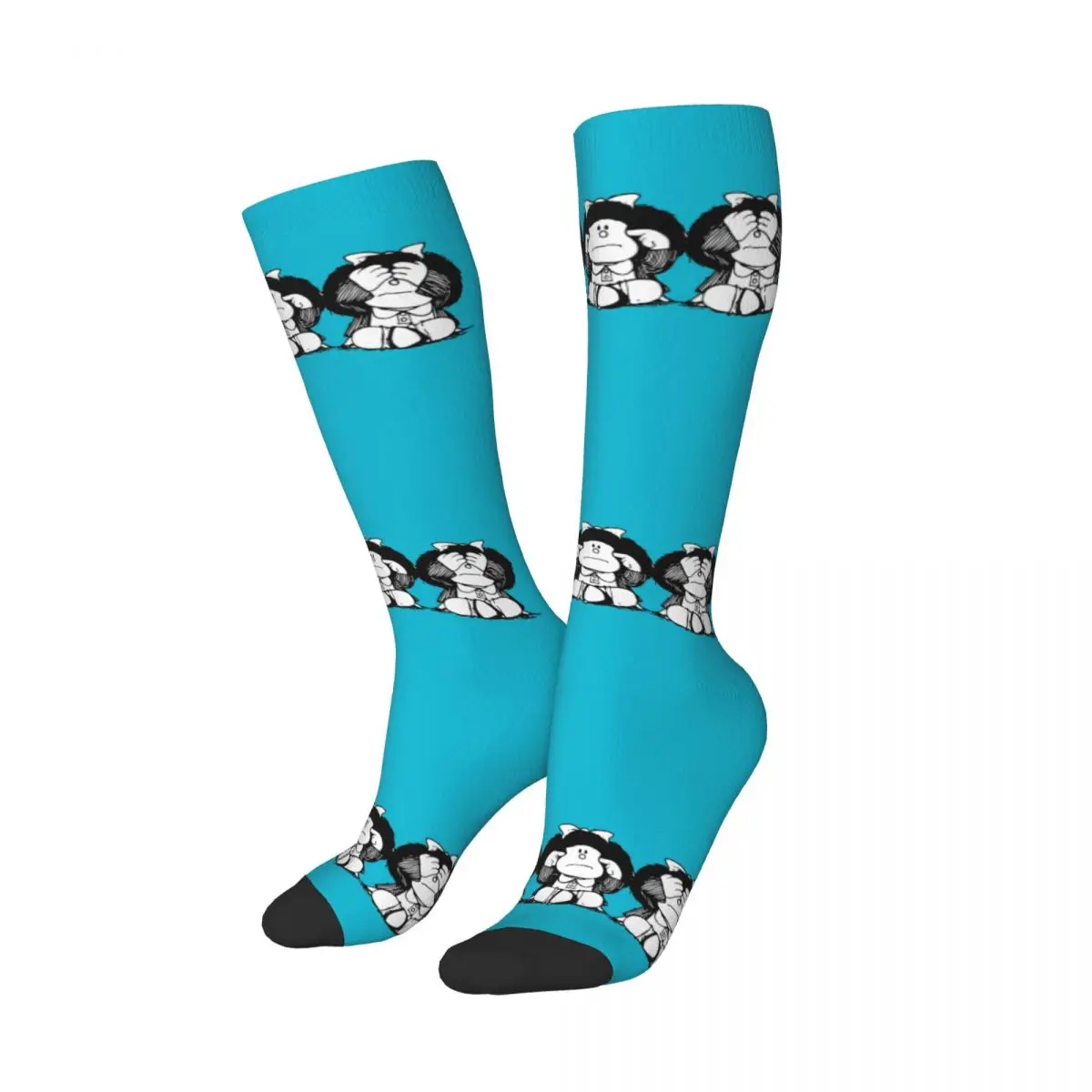 Funny Print Humor Mafalda Socks Girls Women Stretch Sports Knee High Quino Cartoon Manga Stockings