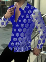 Blue dot 3D printing design long sleeve shirt new men's spring button shirt elegant men's shirt large casual shirt