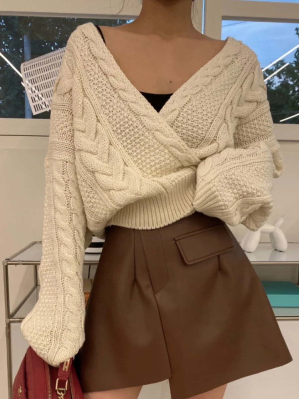 Chic otoño 2024 V-Ne Long Sve suéter de punto prendas de vestir exteriores diseño retorcido alta calidad Faionable Sle para mujeres jóvenes