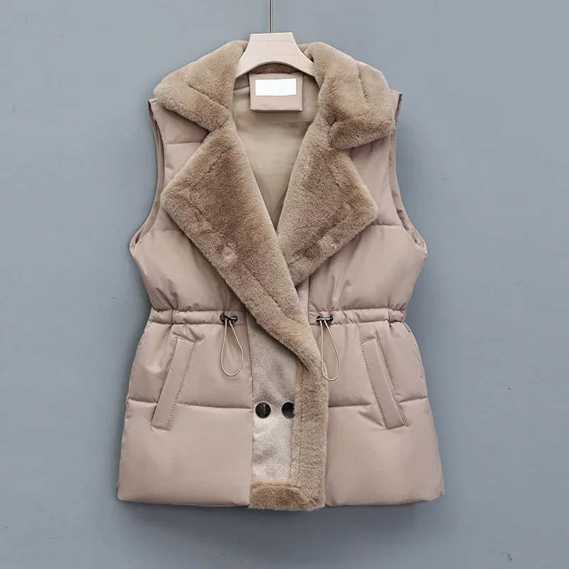 

2024 New Large Size Women's Winter New Double Breasted Fur Collar Waist Padded Vest Women's Vest Coat