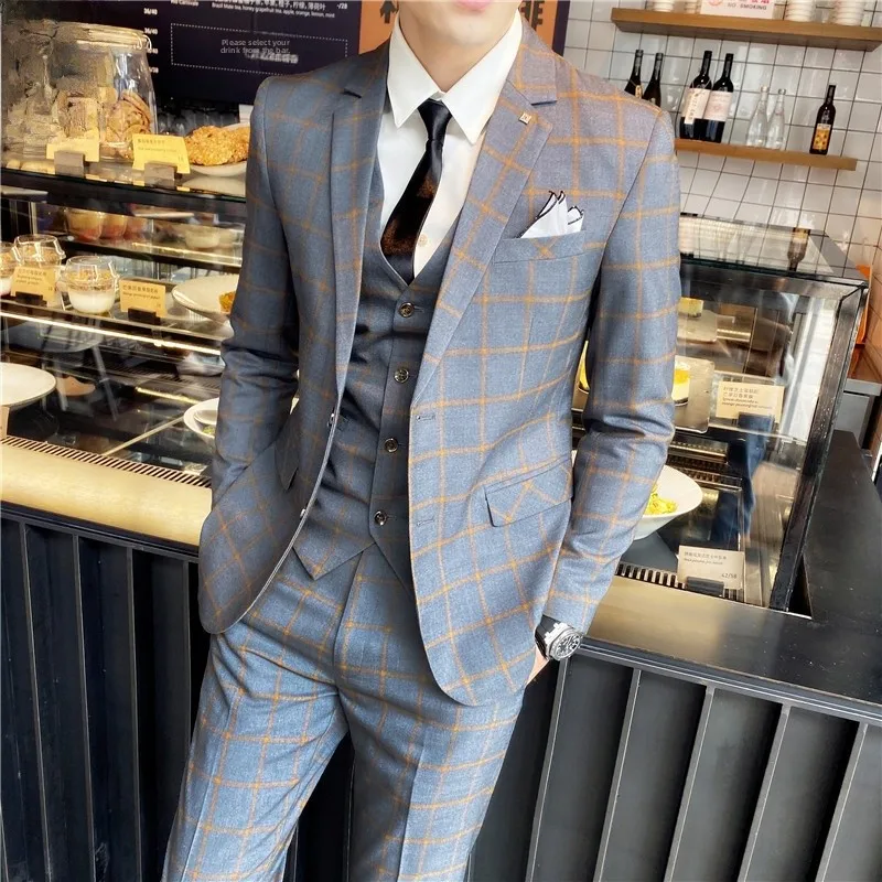 

Men's Tee-Piece Suit Casual Wedding omsmen Faionable Autumn Knitted Slim Fit Tuxedo Ensemble Korean Sle