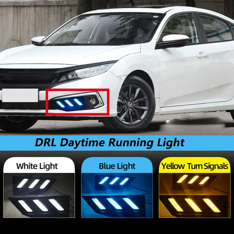 

Fit for Honda Civic 10th 2016 2017 2018 Rhyming Daytime Running Light DRL With Turn Signal Night Blue Lamp Car Fog Lamp Assembly