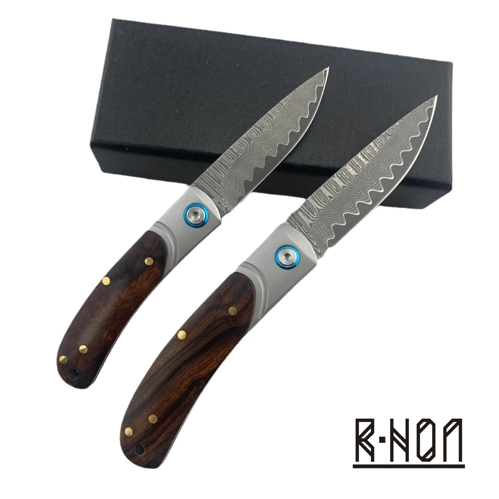 

RHON Small Size EDC Pocket Knife VG10 Damascus Steel Blade Foldable Outdoor Slicing Hunting Survial Knives with Wooden Handle