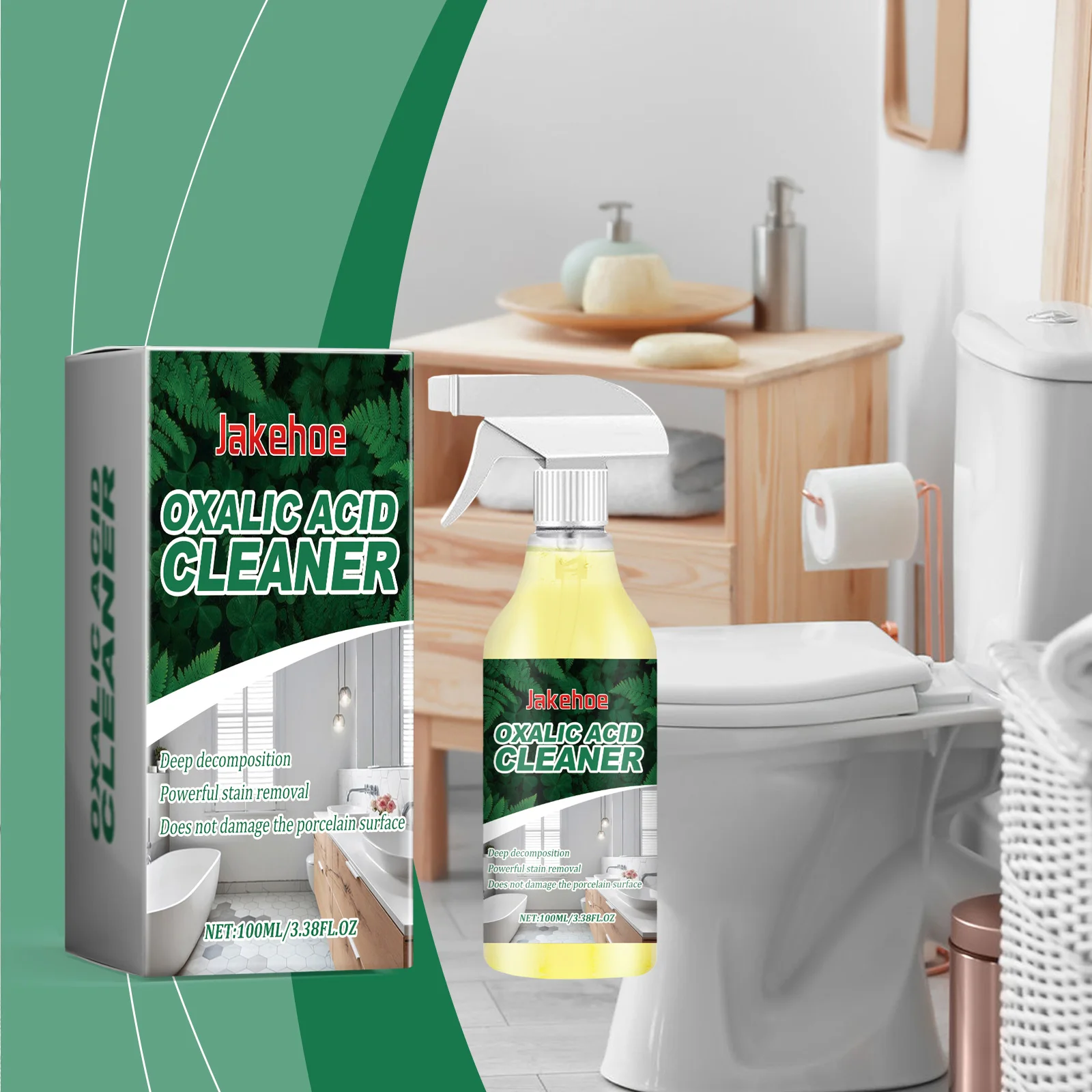 Oxalic Acid Bathroom Cleaner Spray - 3.38 fl oz (100 ml), Fast-Acting Urine & Grime Stain Remover, Porcelain-Safe Deep-Decomposition Descaler for Toilet Bowls, Tubs & Tiles