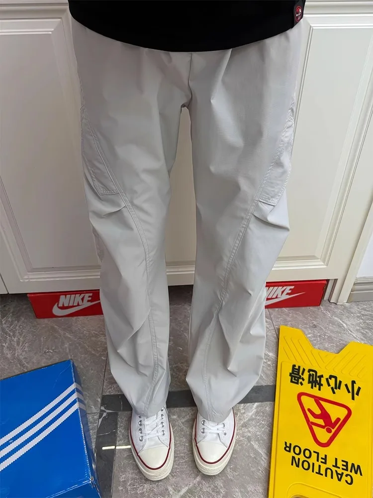 กางเกงทำงานผู้ชายทรงตรงสำหรับฤดูร้อน ผ้าควิ-ดราย ระบายอากาศดี สไตล์ลำลอง กางเกงผ้าไหมน้ำแข็ง สำหรับเล่นกีฬากลางแจ้ง กางเกงลำลองพับเก็บได้