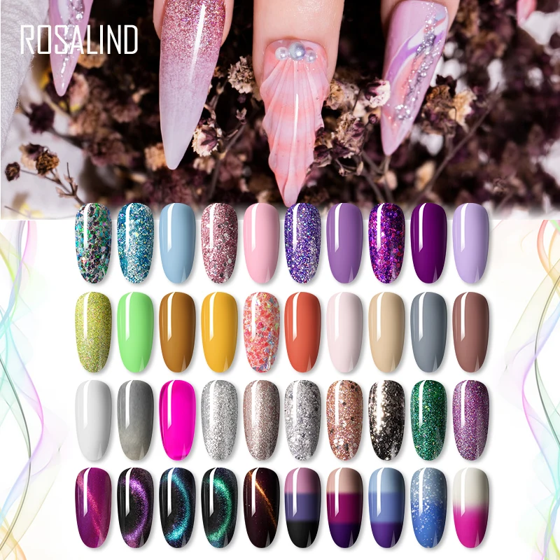 

ROSALIND Nail Gel Shiny Polish Hybrid Varnish Nail Gel Manicure Semi Permanent Base Top Coat For Art Nail Polish Cure UV Lamp