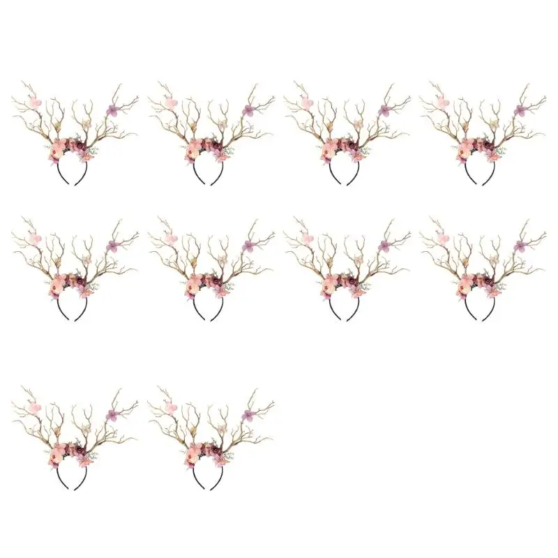 652F 10 قطع زهرة قرن الوعل رباطات قرون الغزلان هيرباند الأزهار الرنة خوذة