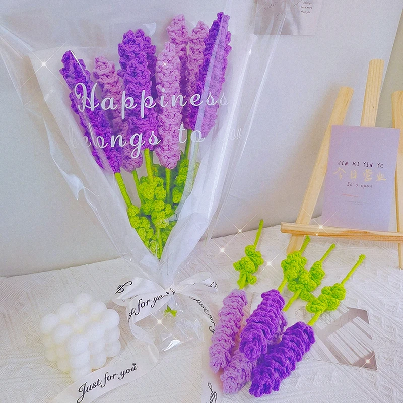 1pc Finished Crochet Lavender Bouquet Artificial Knitted Flower Finished Lavender Bouquet Mother's Day Gift Dia De La Madre 꽃다발