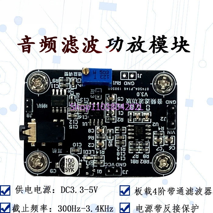 Audio Filter Power Amplifier Module, Audio Amplifier, Signal Conditioning, Onboard Fourth Order Bandpass Filter