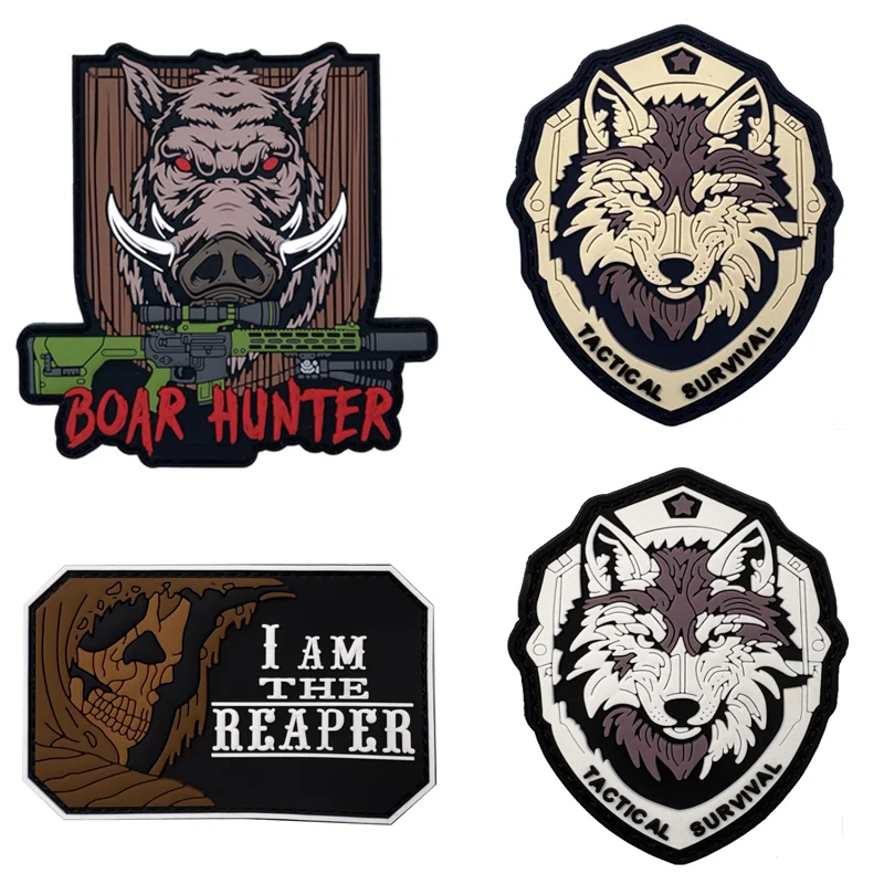 Parche de ropa de PVC IAM THE REAPER, insignia de lobo de supervivencia táctica, parche de tela bordado, insignia de cazador de estrellas, mochila