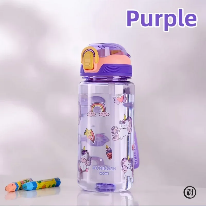 

*=0=* Dinosaur Kids Water Bottle 600ML - Leakproof Plastic with Silicone Straw, Ideal Holiday Birthday Gift for Boys Girls