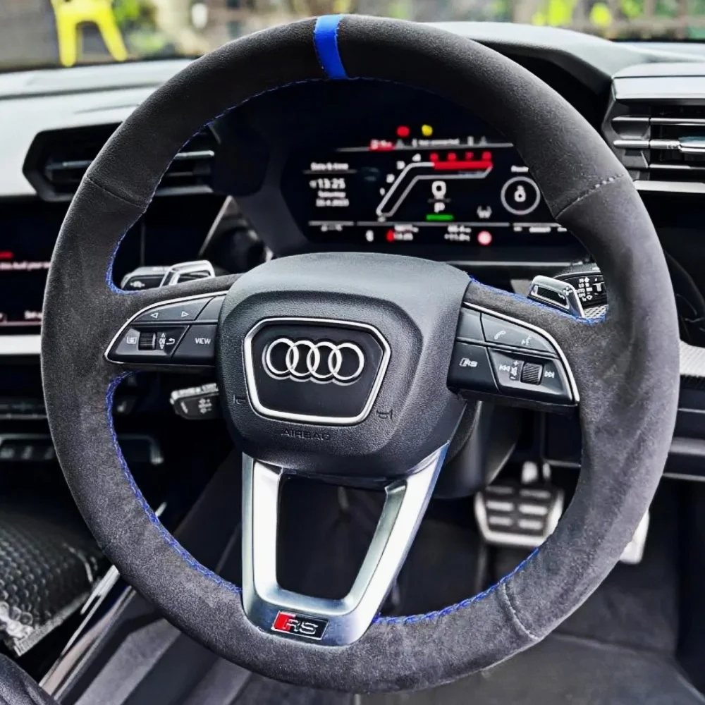 Customization Hand Sewing Suede Leather Non-Slip Car Steering Wheel Cover For Audi Q3 F3 Q5 FY SQ7 Q8 SQ8 RS Q3 Q8 (D Shape)