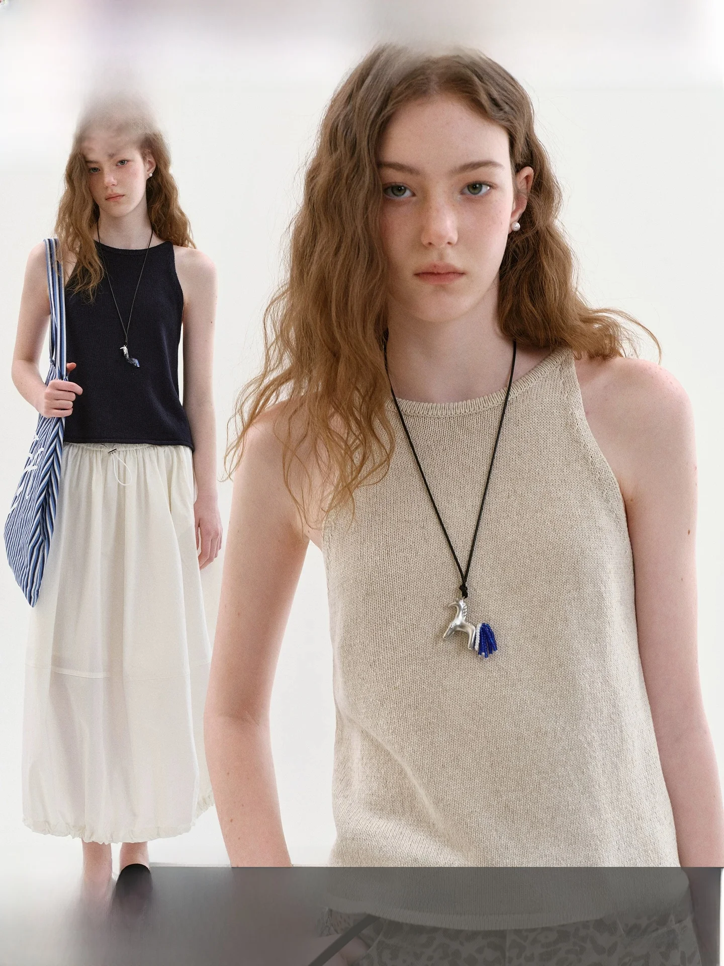 

Fano Summer New Simple Match Women's Knitted Vest Pure Color Linen Shoulder Hanging Top Commute Style Regular Fit Medium Soft...