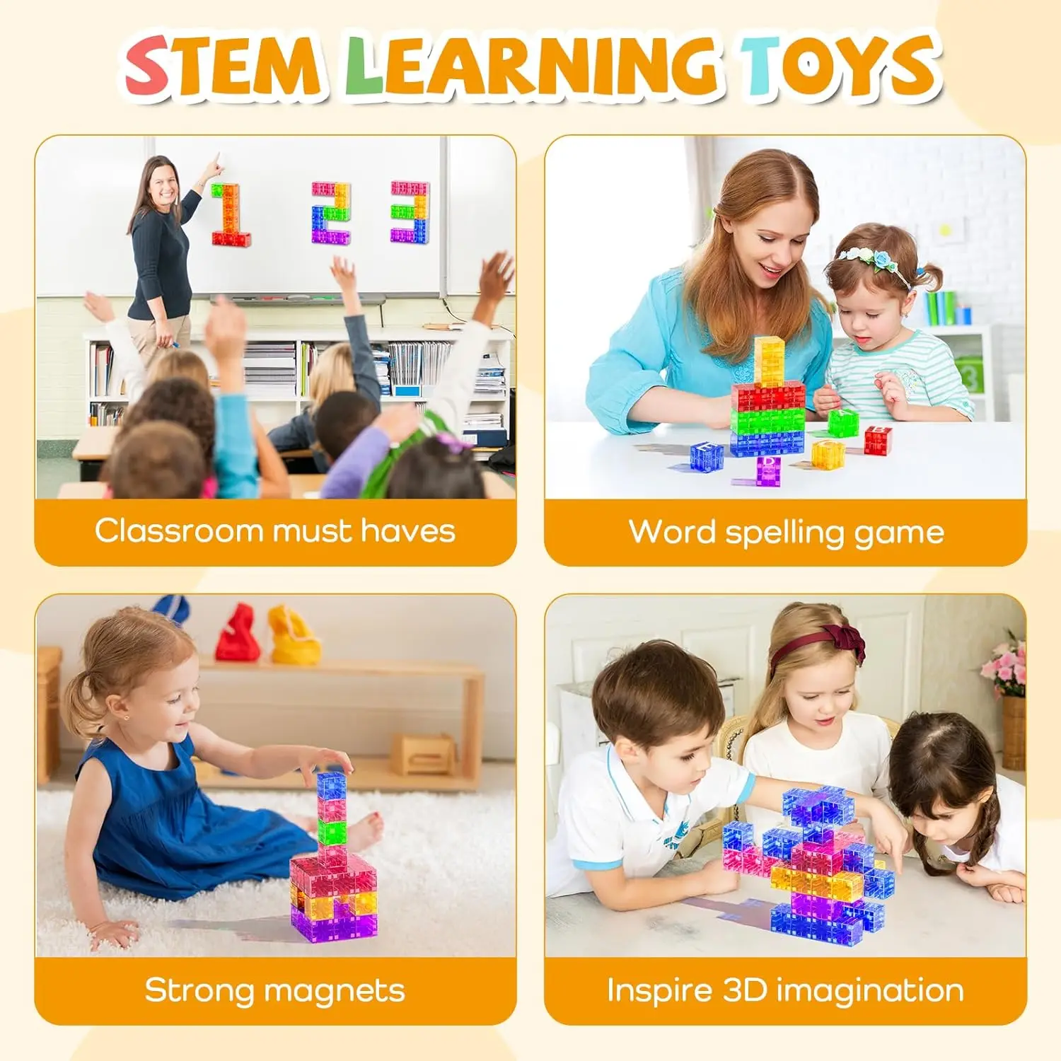 Cubi magnetici da 80 pezzi con scatola portaoggetti in ferro, blocchi magnetici, costruzione per bambini, compleanno educativo, regalo di Natale