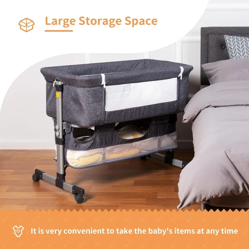 Wanan Bedside Bassinet for Baby Bedside Sleeper with Wheels and Storage Portable Travel Bassinet Bedside Crib for Infant/Newborn