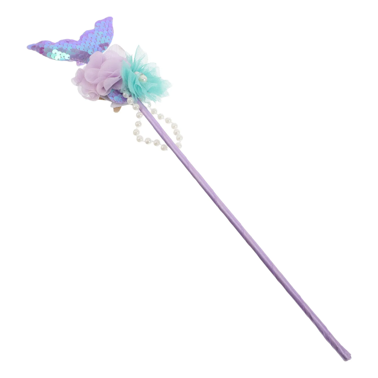 Mermaid Wand Dress Up Accessory with Shell Flower for Girls Birthday Party Costume Stage Performance