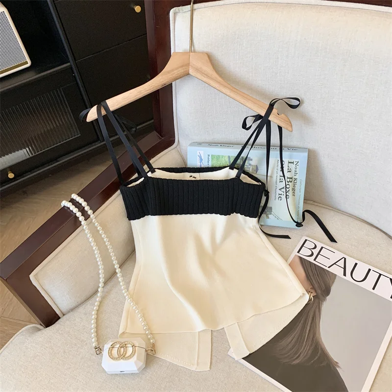 Top de Alça Tricotado Retro para Mulheres, Vestuário de Verão ao Ar Livre, Tamanho Pequeno, Comprimento Esportivo