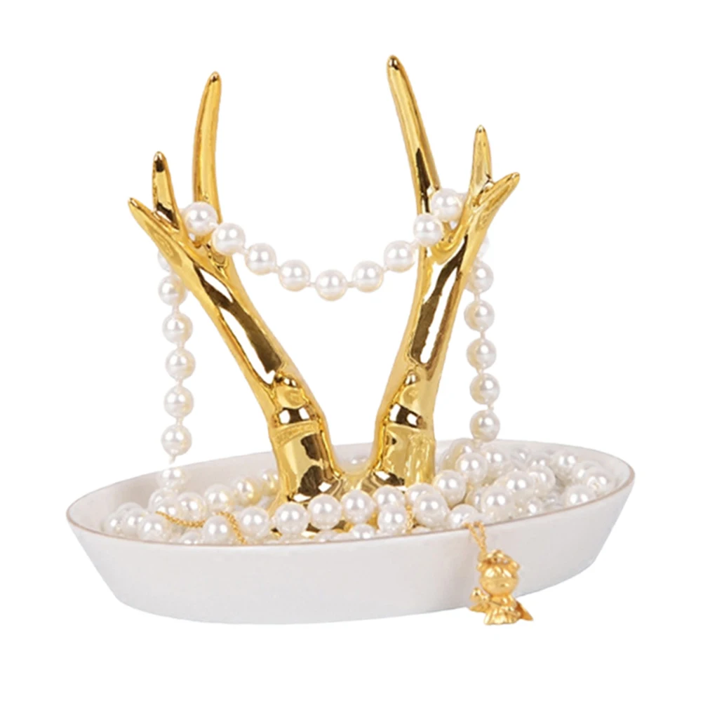 

Стойка для ювелирных изделий с рогами, керамический держатель, поднос для колец, дисплей, ганайзер без завязывания, идеально подходит для хранения ювелирных аксессуаров