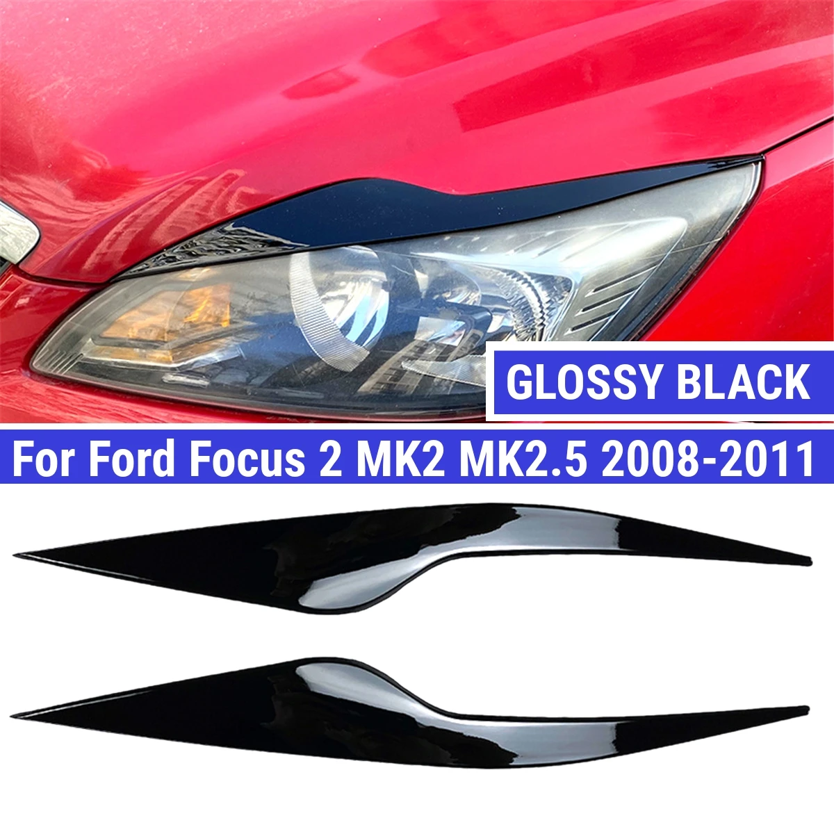 

Glossy Black/Carbon Look Car Front Headlight Eyelid Eyebrow Trims For Ford Focus 2 MK2 MK2.5 2008-2011