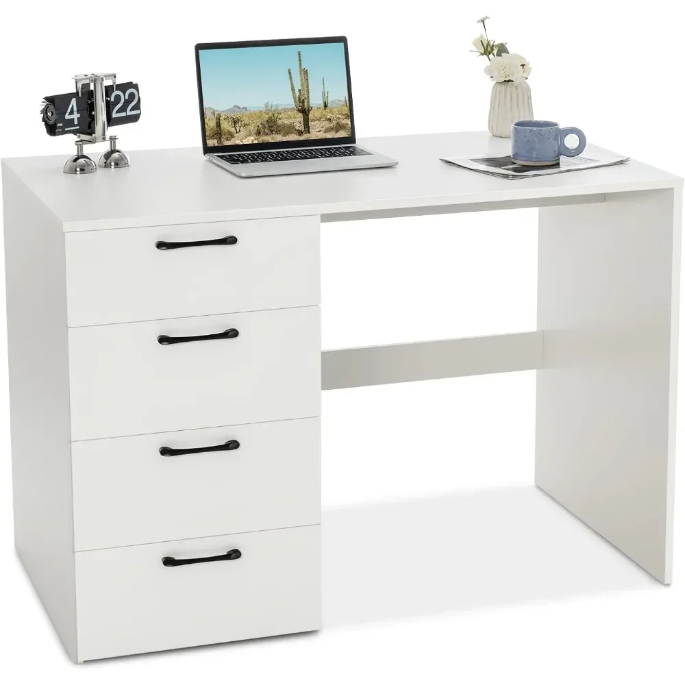 

White Desk with 4 Storage Drawers, Home Office Writing Desk, Modern Executive Desk, Laptop PC Desk, Vanity Makeup Table