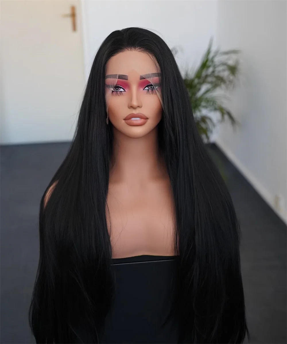 30inch Black Straight Silk Top Jewish Human Hair Wigs With Baby Hair HD Lace 5x5 Silk Base European Hair Glueless Preplucked Wig