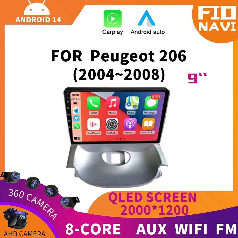 

Android 14 For Peugeot 206 2004 - 2008 For Citroen C2 2006 - 2013 Car Radio Multimedia Player Carplay Auto 4G Navigation GPS DSP