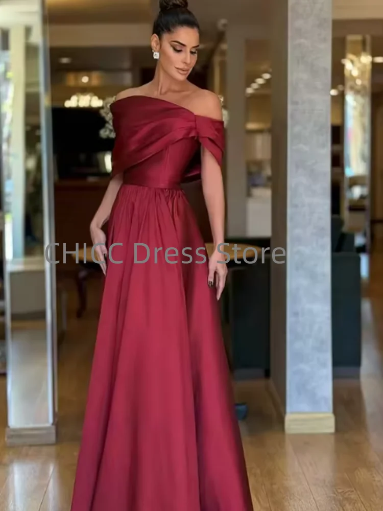 ชุดราตรีหรูหราแบบเปิดไหล่ทรงเอไลน์ยาว พร้อมจีบระบาย ชุดออกงานสำหรับผู้หญิงอาหรับ สามารถสั่งตัดได้